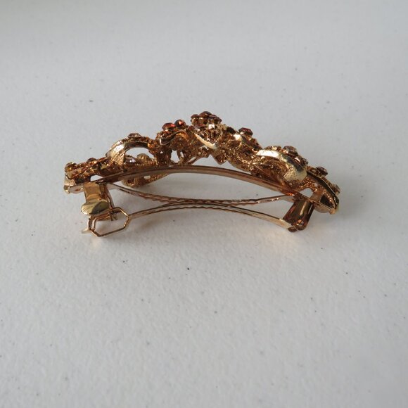 Women’s Flower Bow Gold Tone Metal Crystals Hair Barrette Hair Clip Accessory - Picture 4 of 9